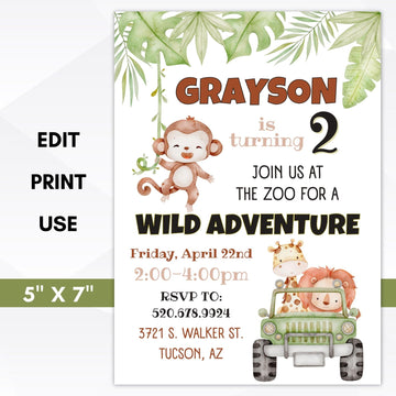 editable jungle birthday invitation